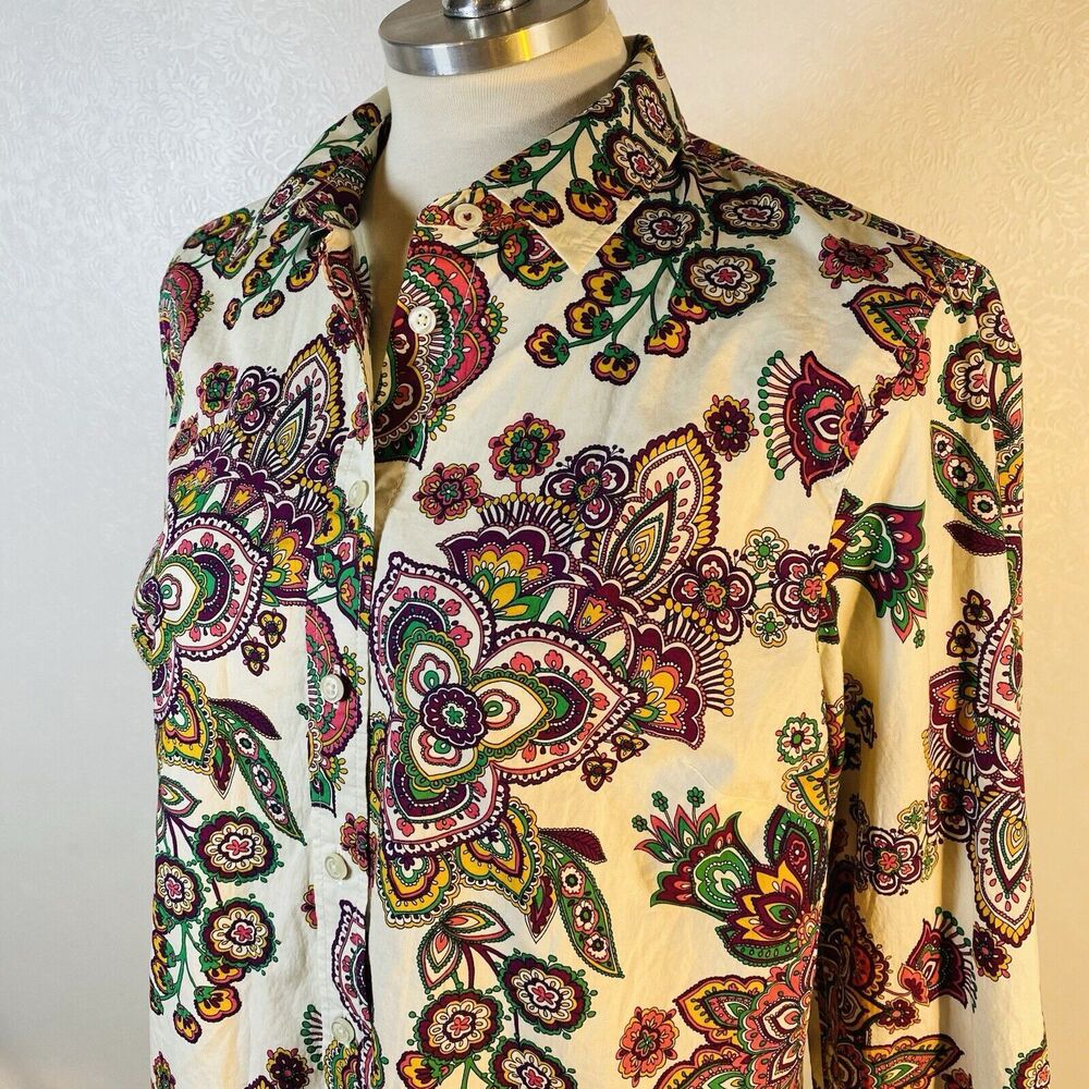 Talbots Petites sz MP Paisley Button Shirt Top